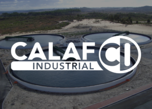 Logotip de Calaf Industrial amb una estació de tractament d'aigues de fons